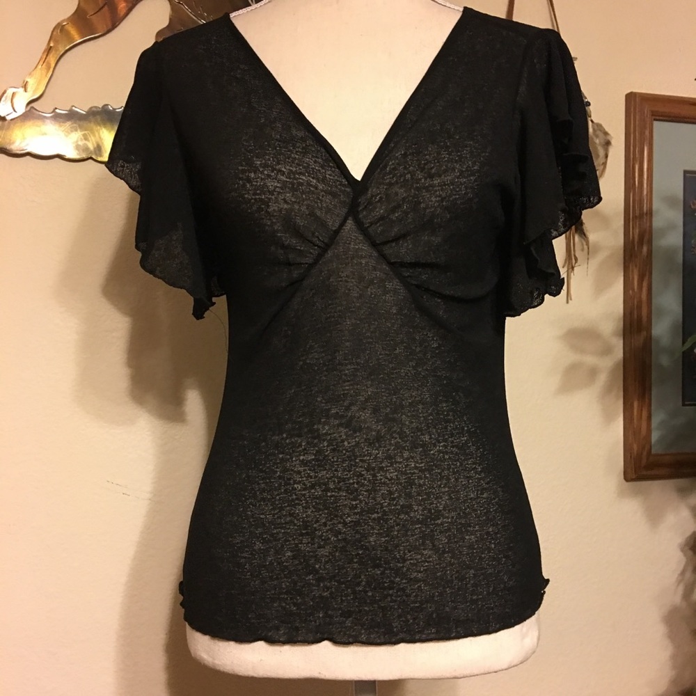 Lele brand flutter sleeve top sheer stretchy NEW M